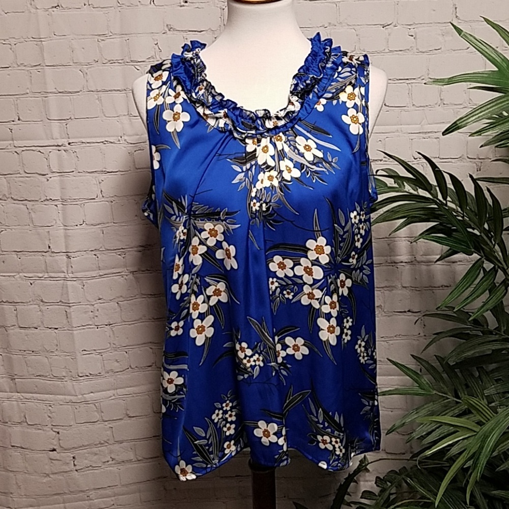 Notations Royal Blue Flowered Sleeveless Top